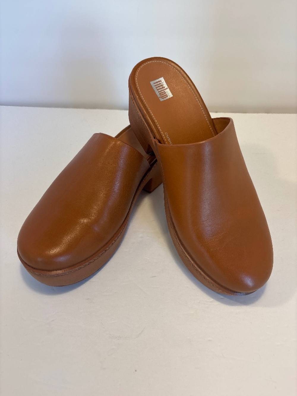 Women’s Fit Flop Pilar Leather Platform Mules Clogs 10